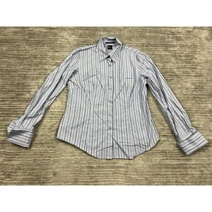 Autograph Top Womens Medium Blue Striped Long Sleeve Button Up‎ 100% Cotton
